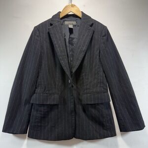 Banana Republic Blazer Womens 6 Black Pin Stripe One Button Wool Blend